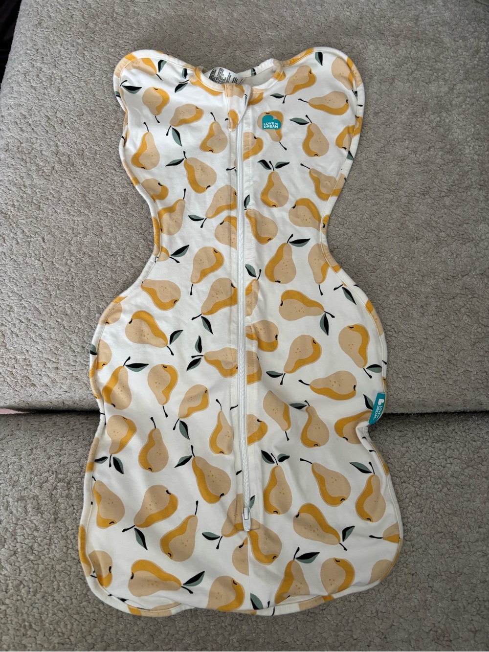 Love to dream Yellow Pear Print Swaddle Sleep Sack size small 8lbs-13lbs